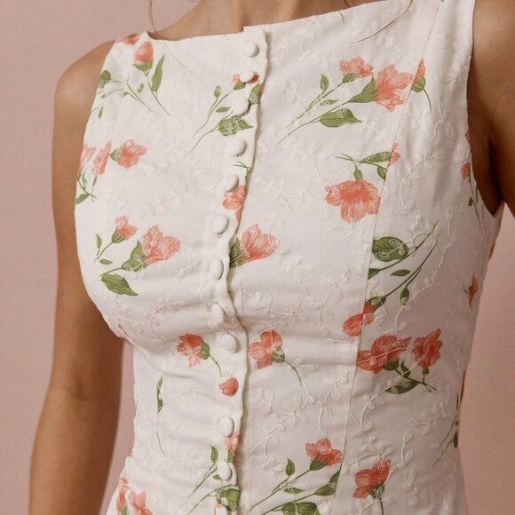 Women's Romantic Elegant Flower Print & Embroidery Mini dress - Picture 4 of 7